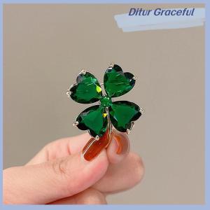 Ditur เข็มกลัดรูปใบโคลเวอร์สี่แฉกนำโชคเข็มกลัดติดเสื้อรูปมรกตแบบย้อนยุคของฝรั่งเศสเครื่องประดับสำหรับงานแต่งงานของผู้หญิง
