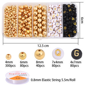 700pcs/Box DIY Jewelry Beads Kit Gold Rhodium 4/6/8mm CCB Round Ball Beads Alphabet Letter Beads with Elastic For Bracelet DIY Jewelry Making