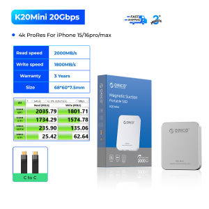ORICO K20Mini Magnetic External SSD for iPhone 16 15 Pro/Max ProRes 2000MB/s 4K ProRes HDR Record and Store Portable Solid State