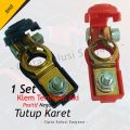 KEPALA AKI SET KLEM TERMINAL AKI MOBIL ACCU DENGAN TUTUP COVER KARET PENUTUP POSITIF NEGATIF. 