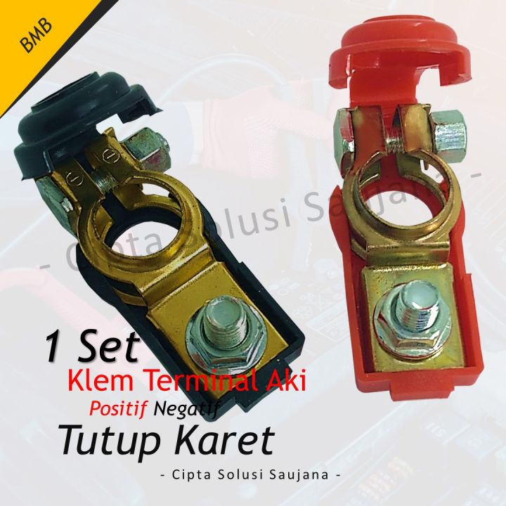 KEPALA AKI SET KLEM TERMINAL AKI MOBIL ACCU DENGAN TUTUP COVER KARET PENUTUP POSITIF NEGATIF