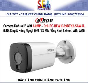 Camera Dahua IP Wifi 3.0MP - LED Sáng & Hồng Ngoại 30M / Có Mic / Ống Kính 3.6mm Wifi LAN – DH-IPC-HFW1339DTK2-SAW-IL