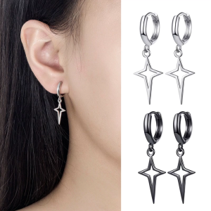 Gothic Punk Style Metal Drop Earrings Black/Silver Color Star Cross Pendientes Fashion For Women Men Rock
