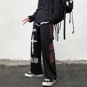 Quần ống suông nỉ nam dày dặn in hình thánh giá họa tiết quân jogger Ống Rộng nữ Vải Co Giãn mặc nhà đi chơi thể thao tập gym - xuongniTNT
