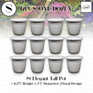 One Dozen (12 pcs) Small Round Tall 6.5" Height x 7.5" Diameter Flower Pot with Floral Design