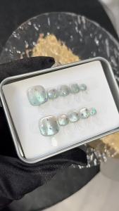 【Thủ công + Keo Dán miễn phí】móng Chân Nhân Tạo ánh sáng Sao Xanh Dương chuyển sắc mắt mèo mơ mộng quang trị liệu Móng Chân Giả dán trên móng tay tái sử dụng