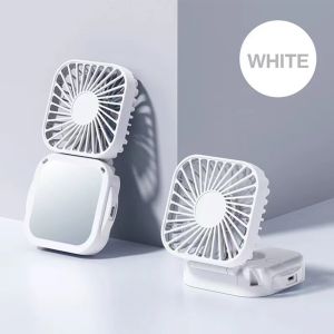 Kipas Angin Mini Portable USB Rechargeable Vanity Mirror Pocket Fan Kantor Desktop Square Mute Fan Outdoor Gantung Leher Lipat Genggam Portable Mini Fan