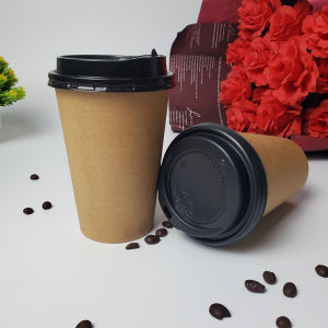 Combo 50 chiếc cốc giấy có nắp nâu trơn 480ml - 16oz