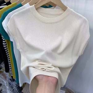 Ice Silk Knitted T-shirt Womens Short Sleeve Loose Tops Summer Korean Style Thin Knit Tops Shirt