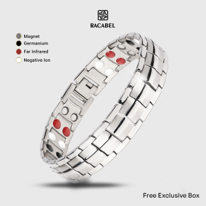 Gelang Terapi Kesehatan Magnetik - Original - Pria - Full Silver - Racabel - Dua Baris | Elega - Silver