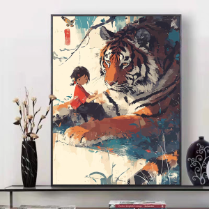 Chinese cartoon Tiger Animal Little girl canvas art painting Art Wall Print Pictures Baby Room wall decoration picture with frame home decor Different birthday gifts