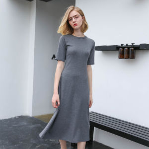 Honey Fashion Korean Short Sleeve Loose Casual Maxi Long Dress Skirt（Free S-4XL）