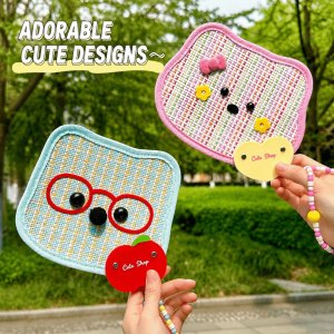 FLYING Cattail Cattail Hand Fan Braided Wrapped Handle Dopamine Bright Color Woven Handheld Fan Sturdy Cartoon Animal Colorful Portable Fan Summer