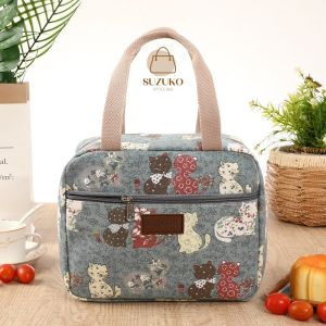 Túi đựng cơm cute văn phòng Túi hộp cơm trưa giữ nhiệt lót bạc Canvas dày giỏ đựng đồ ăn bình nước TC25
