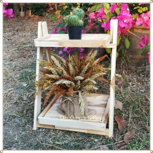 Shelf ชั้นวางของ 2 ชั้น พับเก็บได้สะดวก ชั้นวางสินค้า ชั้นวางโชว์ ชั้นวางของในครัว DIY ไม้สักแท้ จาก จ.แพร่