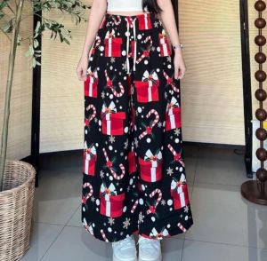 กางเกงขายาว ผ้าไหมอิตาลี ทรงกระบอก ไม่มีกระเป๋า มีให้เลือกหลายลาย พรางหุ่น สวมใส่สบาย ใส่ได้ทุกเทศกาล