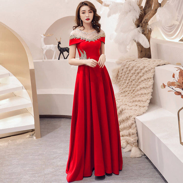 EAGLELY Evening Dress 2024 Korean Elegant Classy Womens High End Annual Toast Formal Event Dineer Bride Red Marriage Long Ball Gowns For js Prom Ninang Wedding Sponsors Outfit Lazada Singapore