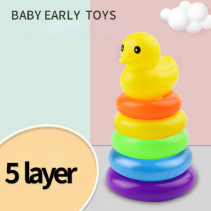AODUOYAYA Baby Rainbow Tower Stacking Circle Fun Duck Ring Puzzle Game Pyramid For Toddler Educational Toy Set