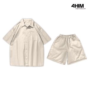 Đồ bộ nam 4Him set đũi nam (Áo + Quần) áo sơ mi đũi cộc tay Linen đi biển mùa hè cao cấp