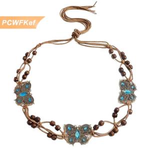 【CANAMEK】 Bohemian Style Butterfly Water Woven Ethnic Style Handmade Wooden Bead Womens Belt Casual Vacation Style Waist Rope
