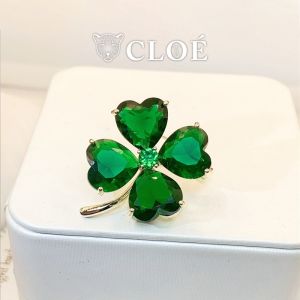 Ghim cài áo nữ hình cỏ bốn lá trâm cài đính đá xanh phong cách thanh lịch phụ kiện trang sức Cloe Accessories 5263