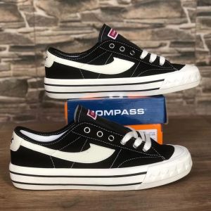 Sepatu Compas Retrograde Low Cut Black / Sepatu Canvas Casual Pria Wanita