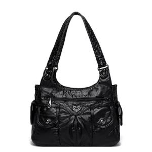 Womens Multi Pocket PU Leather Handbag with Trendy Punk Rivet Studded Style Work Shoulder Bag for Various Occasion