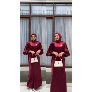 DEMEN OUTFIT - Elia Dress Bahan Satin Silk Premium Size M - XXL / Dress Kondangan Bridesmaid / Baju Wanita 2026 / Dress Wanita / Dress Pesta Mewah Elegant Viral Busui Friendly