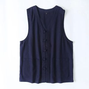 Mens Cotton Linen Breathable Summer Chinese Retro Button Neck Loose Vest Jacket Men Casual All Cotton Techwear Waistcoat2026