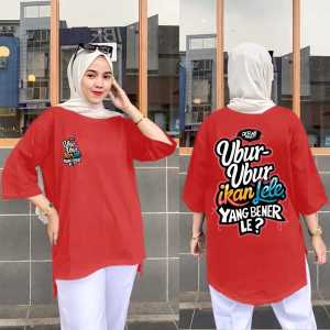 Kaos Oversize Wanita Lengan 7/8 Gambar Kekinian Ubur Ubur Ikan Lele Ukuran L XL Dan XXL