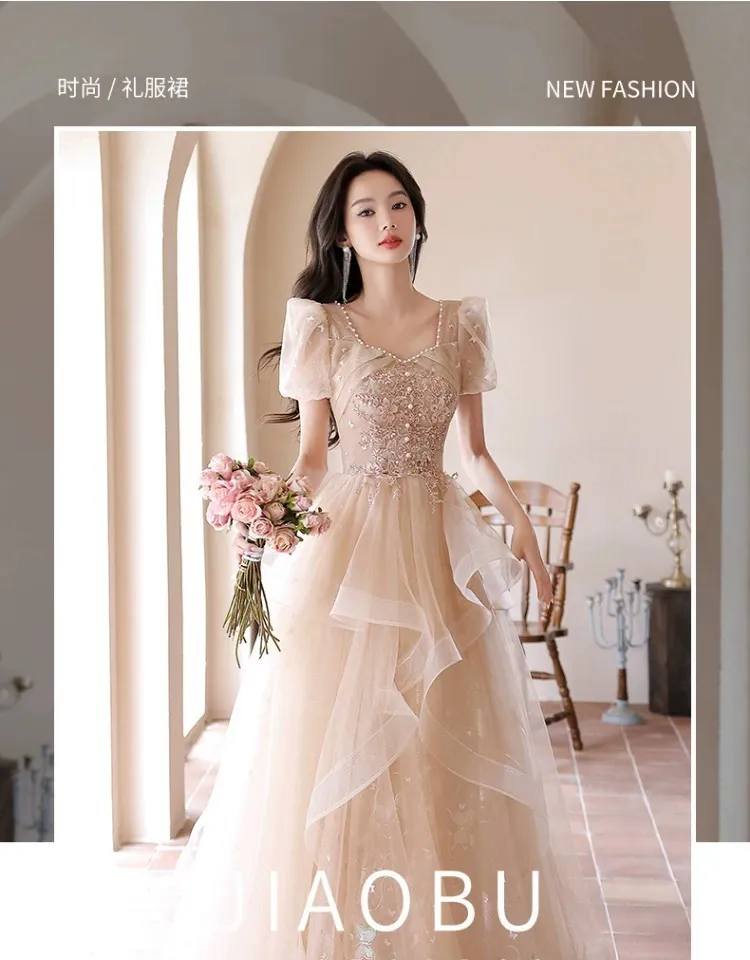 EAGLELY 2024 Long Evening Dress High End French Banquet Anual Dinner Party Princess Vocal Art Exam Sweet Formal Ball Gown For Adult Debut 18 Years Old For Ninang Civil Wedding Lazada