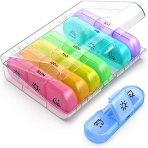 【NEW】2PCS Portable 7-Day Medicine Organizer | Pill Tablet Box - 21 (3 Layer) Weekly Pill Organizer 3 Times a Day Portable Travel Pill Box 7 Day with Large Pill Containers Light-Proof Pill Case for Vitamins Medication Supplements and Fish Oils
