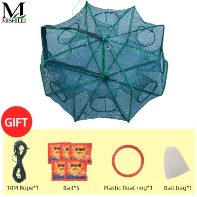 Mishilei Multiholes Fishing Net Folding Fishing Trap Auto-Foldable Polygonal Shrimp Crab Catch Tool Fish Cage