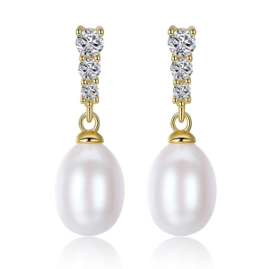 Bông Tai Ngọc Trai Tự Nhiên Đính Đá CZ Phần Khuyên Bạc - B2355 - Bảo Ngọc Jewelry