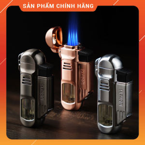 Hộp Quẹt Bật Lửa Khè Gas Lubinski YJA-10027 Khò 4 Tia Cực Mạnh Có Đục Tiện Lợi Thân Bật Lửa Trong Suốt Nhìn Rõ Lượng Gas