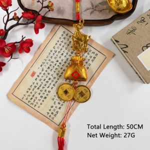GORGE Mạ vàng Tranh treo Tết Tiền xu nhựa Cung Dê  Dây Huyền Bí  Họa tiết Ingot  dây chuyền tua rua Lễ hội mùa xuân