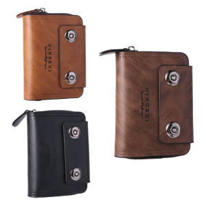 Solid Color Three Fold Wallet Zipper Multifunctional Men Card Holder Retro Coin Purse Business Clutch Bag Men
