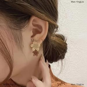 [COD] Man YingLie Brown Two Color Flower Drop Dangle Earrings For Women Korean Fashion Jewelry Wedding Party Girl Elegant Jewelry Accessories