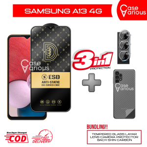 Paket 3in1 Tempered Glass Samsung A13 4G Anti Gores Layar Anti Static Free Skin Carbon