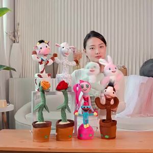 Dancing Rabbit Cow Interactive Learning Musical Speak Plush Toy Repeat Talking Plushie Rabbit Intelligent Cactus Kids Gifts2026