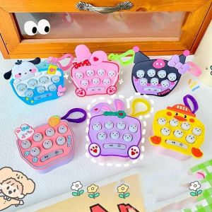 Cartoon KT Cat Game Console Keychain Melody Kuromi Mini Handheld Whack-A-Mole Mini Decompression Game Pendant