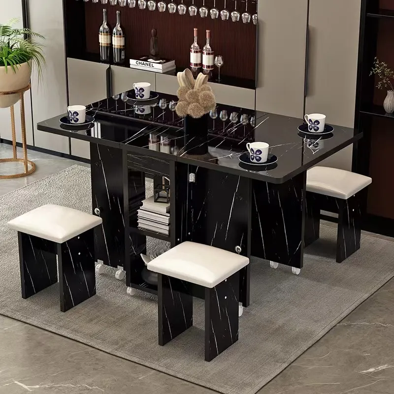 FVALLEY Marble Foldable Dining Table Stools Space Saving Dining