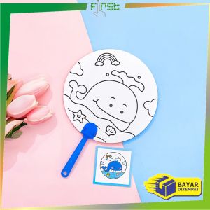 FH-M374 Mainan Edukasi Kipas Mewarnai Anak Motif Astronot Dino Lucu / Kipas Tangan DIY Kerajinan