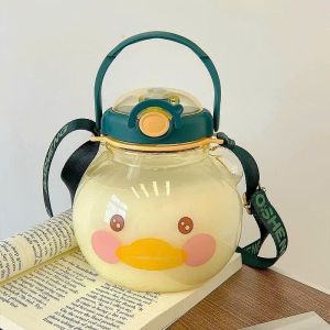Bình nước hình gấu dễ thương dung tích lớn 1430ml dễ mang theo kèm ống hút Cốc nước hình gấu Cốc nước cho trẻ em Bình nước thể thao cho bé trai bé gái