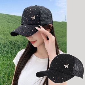 THANKSKY ชุดปักเลื่อม หมวกเบสบอลตาข่าย ผีเสื้อรูปผีเสื้อ ปรับได้ปรับได้ หมวกกีฬายอดแหลม แฟชั่นสำหรับผู้หญิง ป้องกันรังสียูวี หมวกกันแดดฤดูร้อน ใช้ได้ทุกเพศ