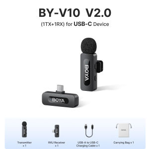 BOYA BY-V series V2.0 Wireless microphone iphone 15 16 USB-C Android Lavalier Mini mic Clip Noise Cancellation Tablet/Laptop