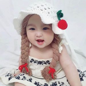 SpeakBabyI.D / Topi kupluk kepang sulam bunga matahari bayi perempuan terbaru baby hat wig topi bayi rambut palsu kepang kupluk bayi korea /