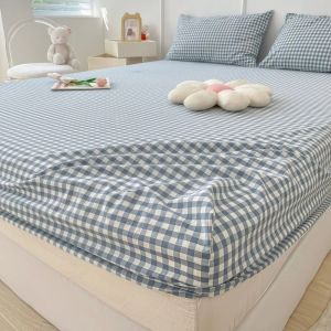 VERMILL Non Slip Fitted Sheet 120/150/180cm Plaid Style Elastic Bedsheet Thicken Soft Texture Mattress Cover Home Bedroom Use