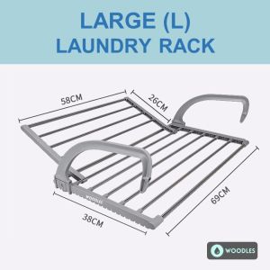 [SG Stock] WOODLES Laundry Drying Rack Extendable Foldable Stainless Steel Towel Hanger Window Railing Balcony