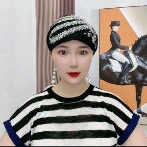 MISSUP Flower Embroidery Turban Cap Full Cover Elastic Bonnet Hat Fashion Breathable Head Wraps